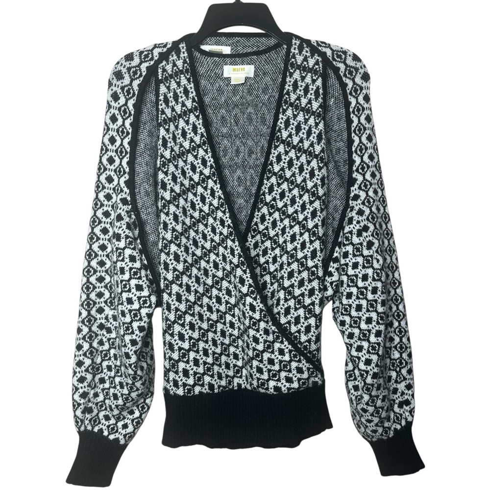 Anthropologie Black and White Patterned Wrap Sweater